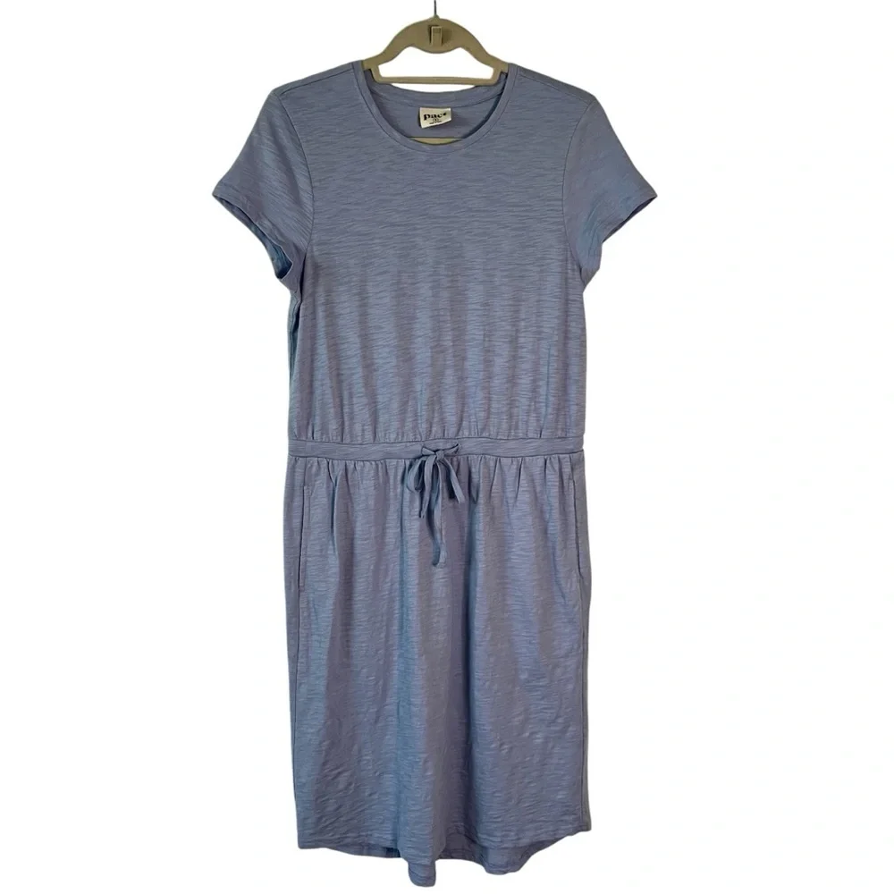 Pact Organic Cotton Slub Weekend Dress Blue Drawstring Casual Minimalist S